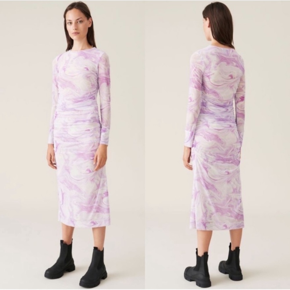 Ganni Printed Mesh Dress in Orchid Bloom
